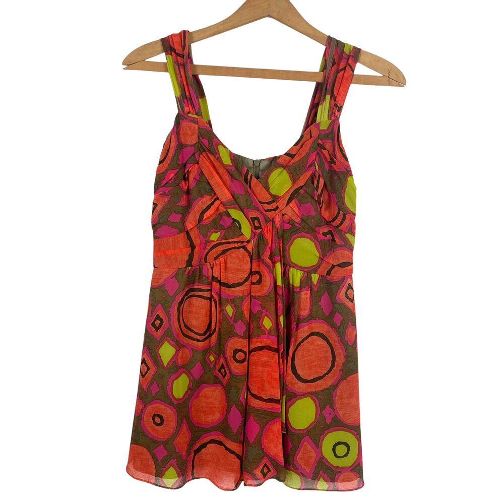 Vintage Nanette Lepore Women Silk Top 2 Babydoll Artsy Abstract Date Night Fairy - Picture 2 of 9